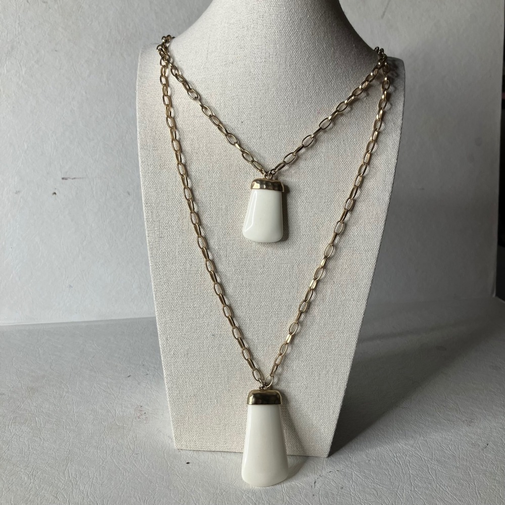 Chico's‎ Double Strand Necklace White Pendents Gold Tone Chain